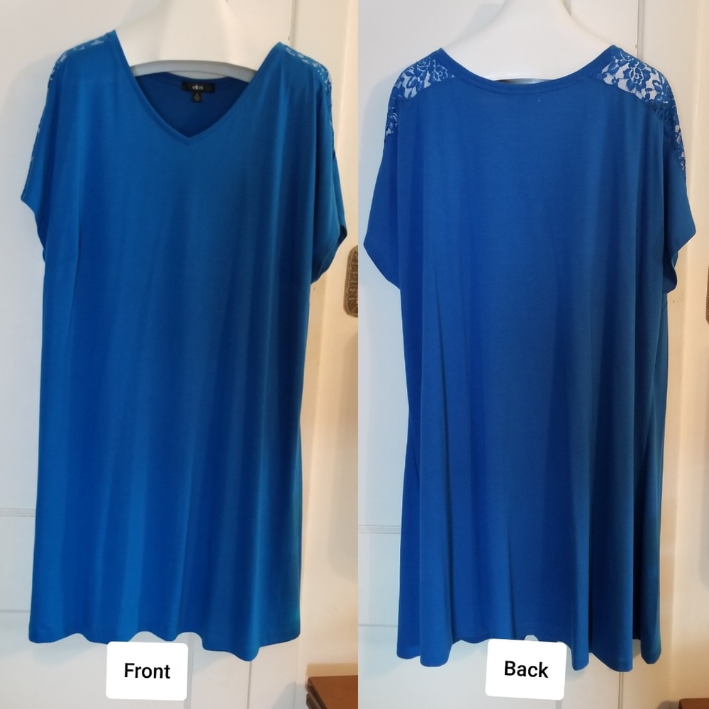 3X (30-32) T-Shirt Dress w/Lace Shoulder Inserts